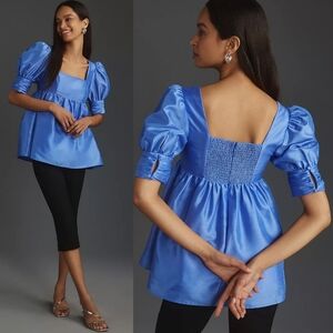 Hutch Puff-Sleeve Square-Neck Tunic Top